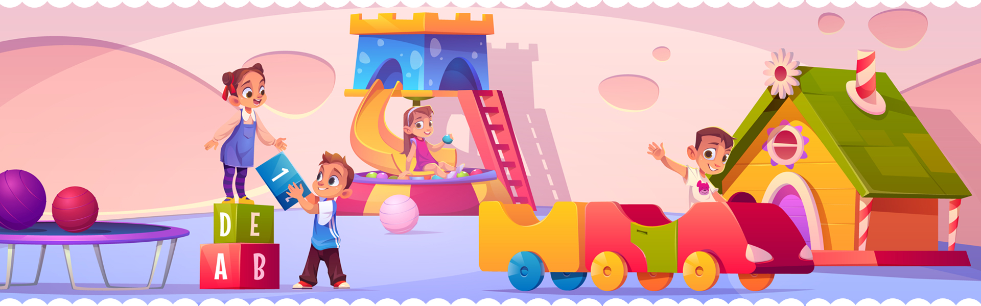 Ilustracja dzieci bawiących się w ogrodzie